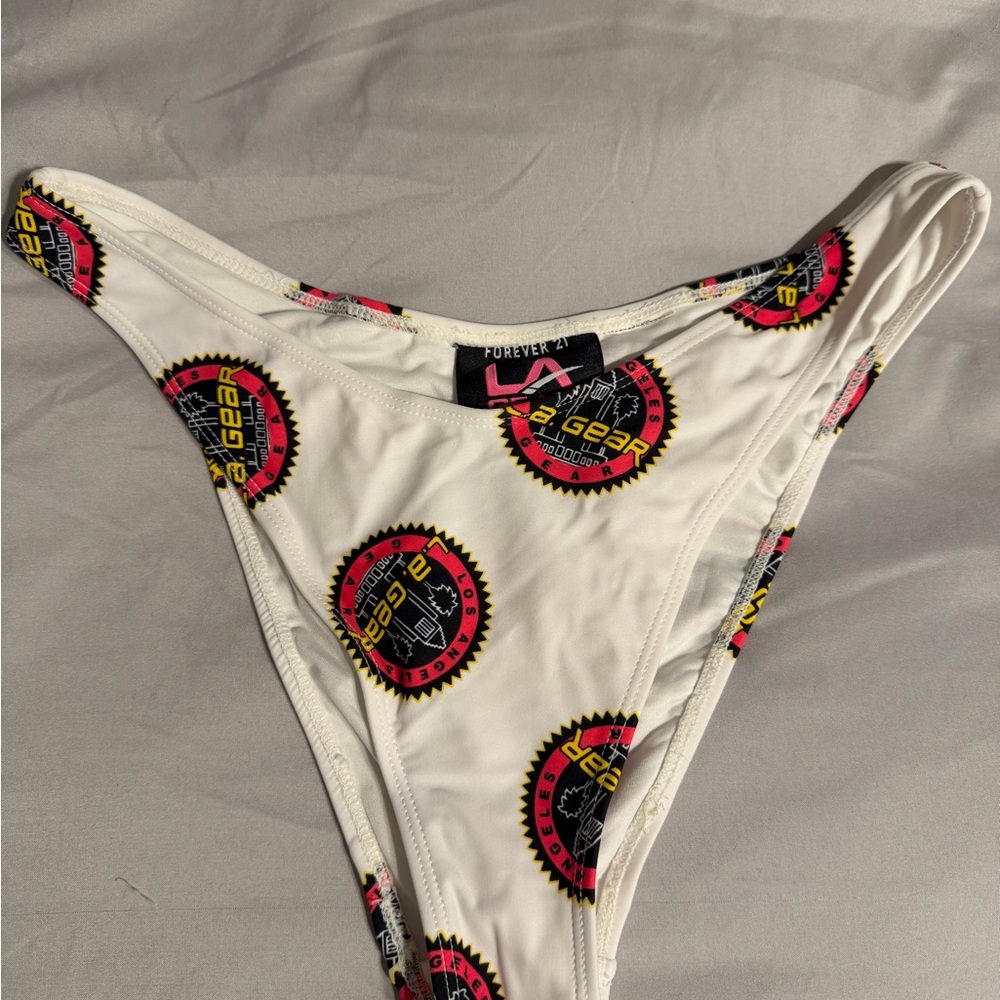 Forever 21 White Bikini Bottom with Graphic Design